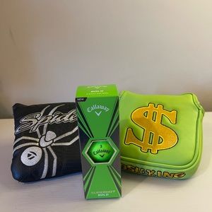 Mens Golf Mallet Putter Cover Velcro and Magnetic Closure Bundle includes balls